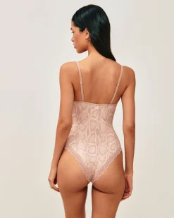 Body en microfibre et dentelle imprimé serpent