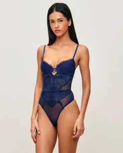 Body string en mesh et broderies florales