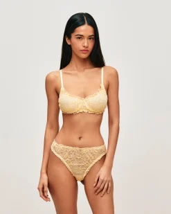 Brassière corbeille en dentelle avec bananes brodées