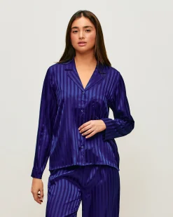 Chemise manches longues en satin rayée