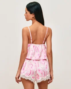 Débardeur en satin et dentelle avec motif graphique