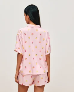 Ensemble chemise et short à motifs cocktails, fleurs et citrons