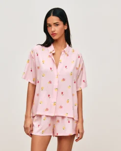 Ensemble chemise et short à motifs cocktails, fleurs et citrons