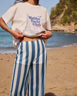 Pantalon crochet rayé avec short intégré
