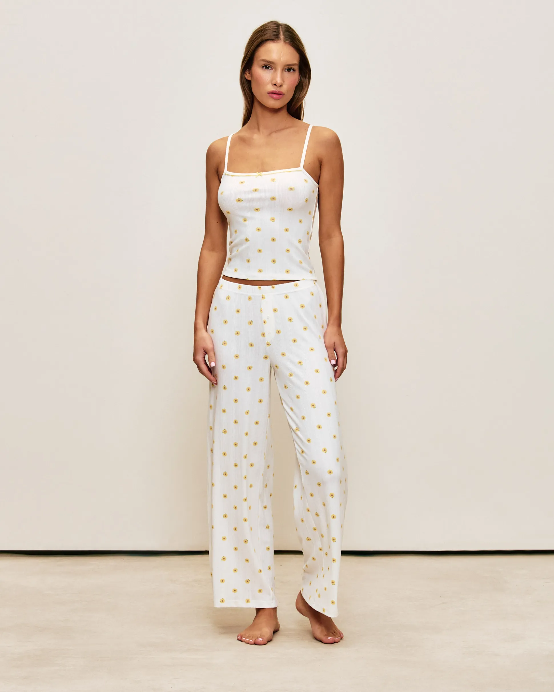 Pantalon droit en jersey à fleurs