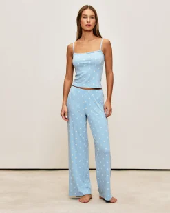 Pantalon en jersey côtelé avec motifs floraux