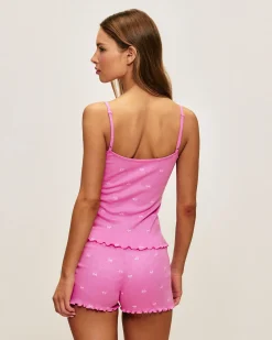 Short en coton pointelle avec imprimé nœuds