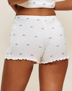 Short en coton pointelle avec imprimé nœuds