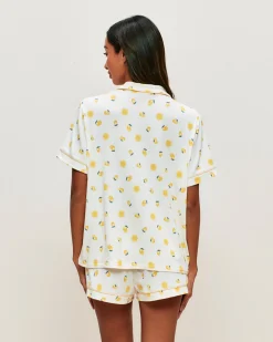 Short en jersey côtelé avec motifs soleils et citrons