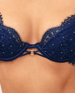Soutien-gorge ampliforme en dentelle à strass argentés