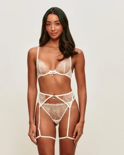 Soutien-gorge corbeille en mesh avec broderies florales et pendentif perle