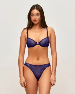 Soutien-gorge corbeille en tulle motifs fleurs à paillettes