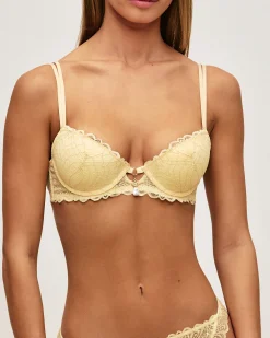 Soutien-gorge push-up en dentelle avec fil lurex doré et bijou