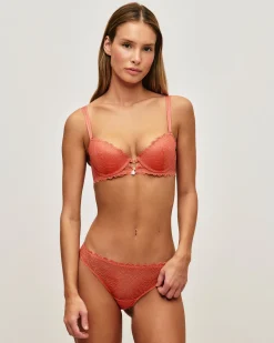 Soutien-gorge push-up en dentelle avec fil lurex doré et bijou