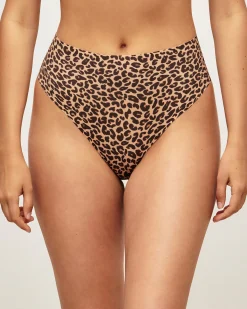 String taille haute en microfibre et imprimé léopard