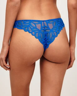 Tanga en mesh avec broderies florales