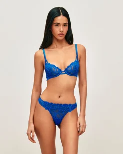 Tanga en mesh avec broderies florales