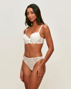 Tanga en mesh et dentelle florale