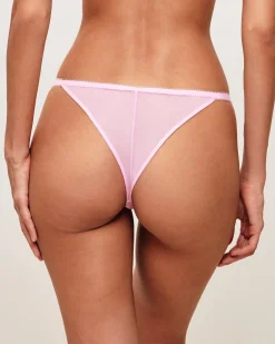 Tanga en tulle avec broderies pêches