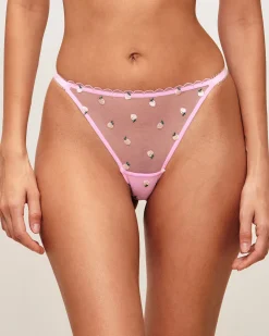 Tanga en tulle avec broderies pêches