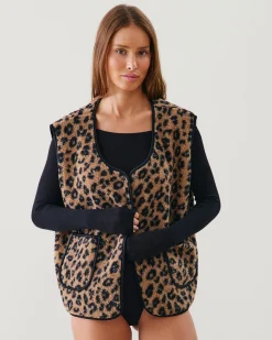 Veste sans manches sherpa léopard